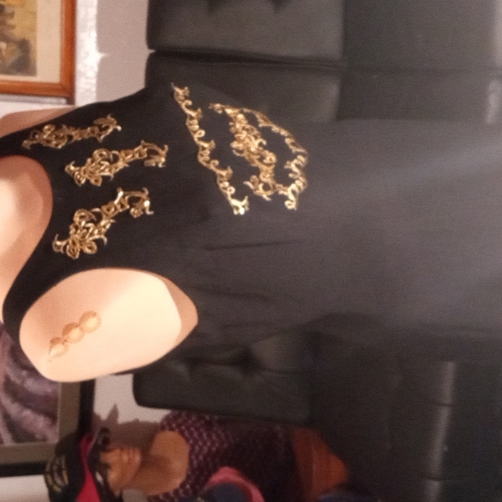 Carol Little gold trimmed  black dress gown sz 6. - Picture 8 of 9